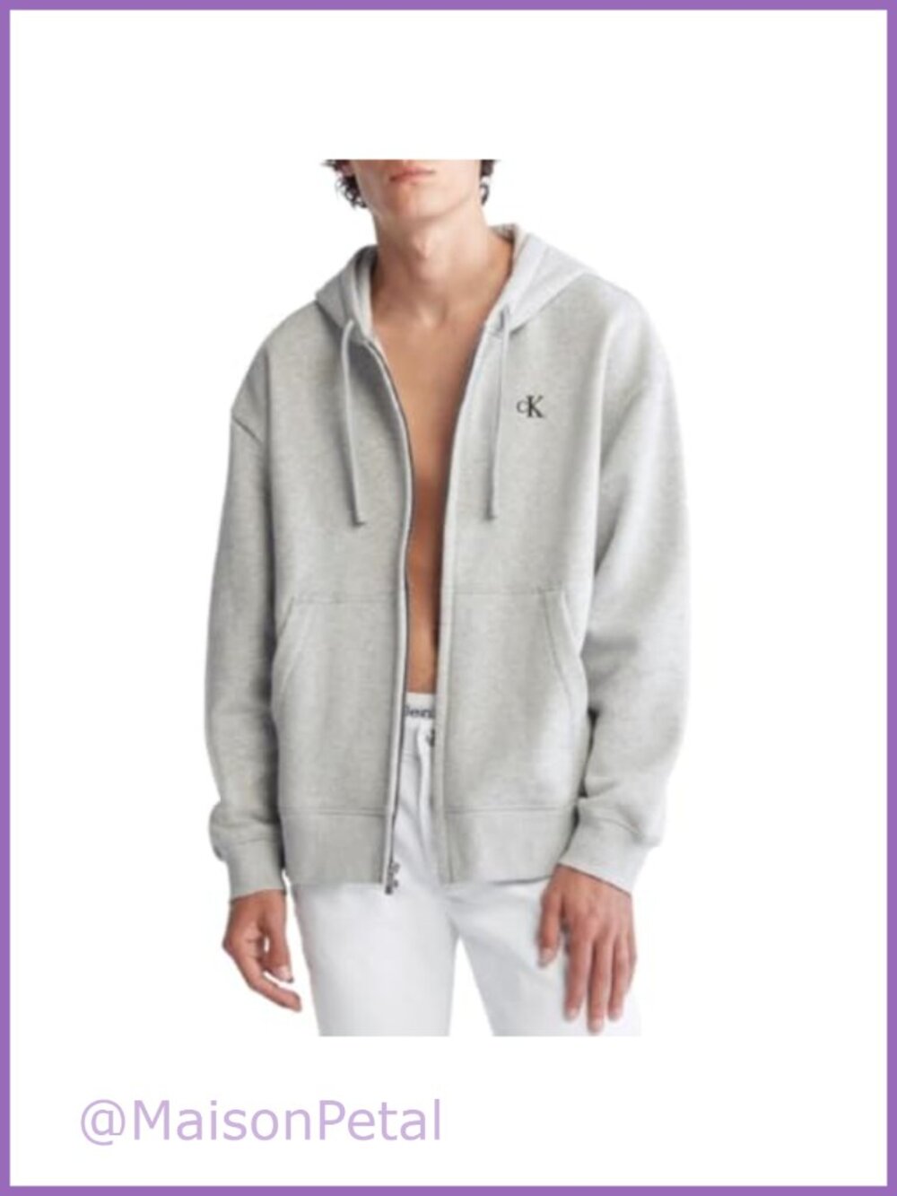 Relaxed Fit Fleece Full Zip Hoodie with Embroidered Logo